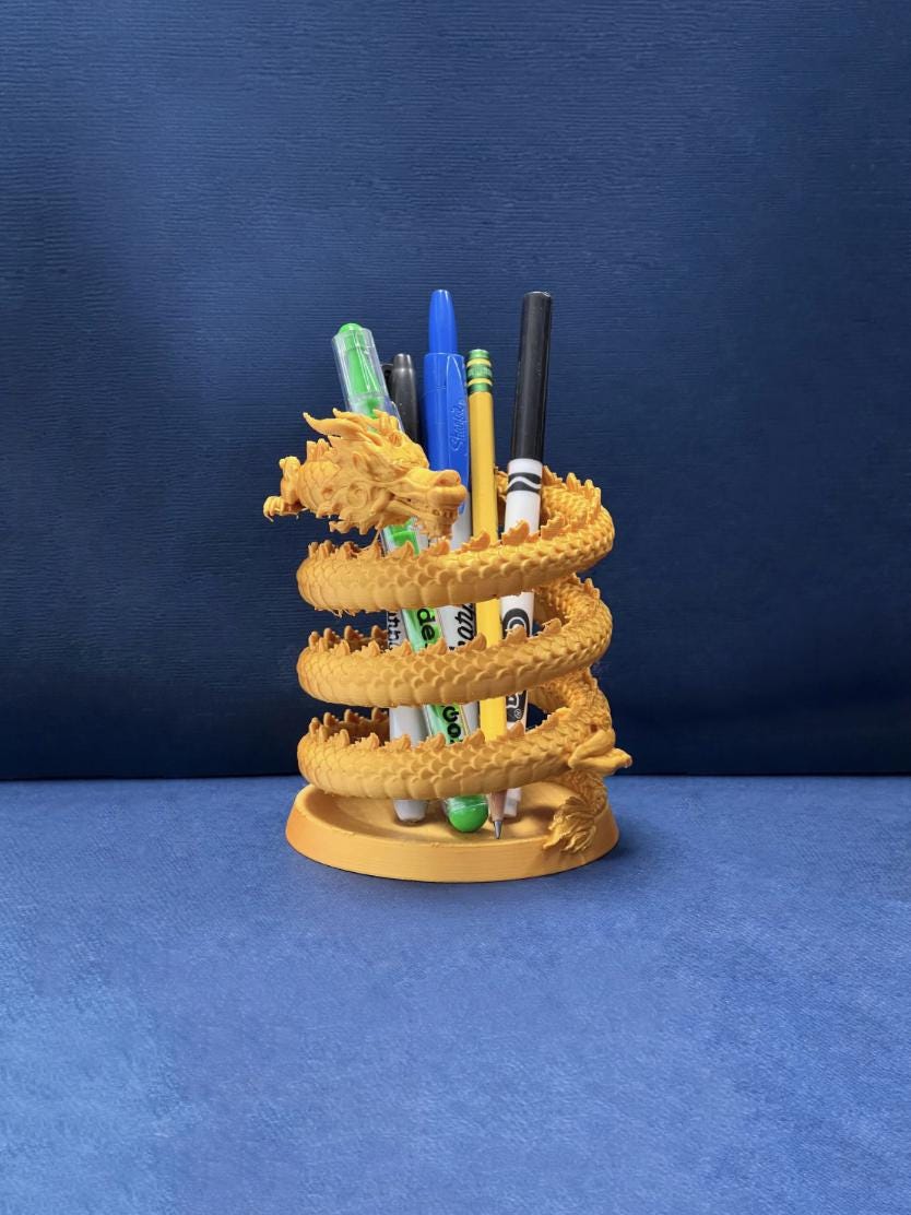 Spiral dragon pencil holder